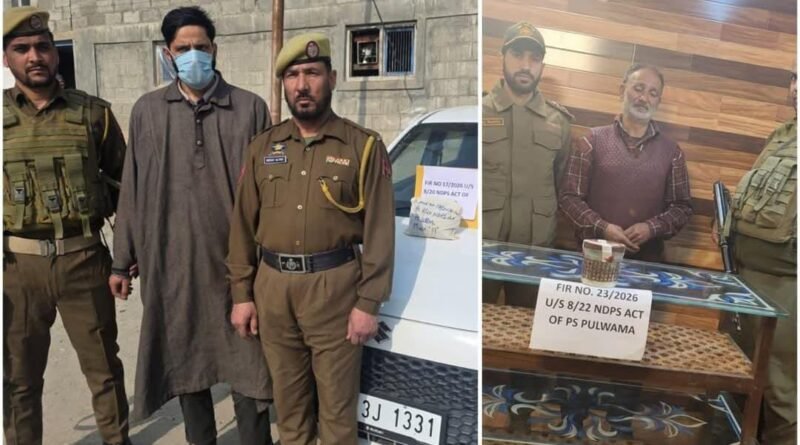 Two drug peddlers arrested in separate operations in Pulwama